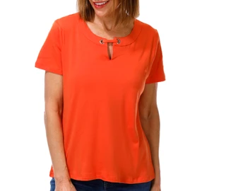 Thumbnail 1: Coral Bay Women's Short Sleeve Split Grommet Neck Top 
