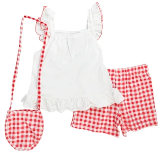 Thumbnail 2: Little Lass 2-Piece Gingham Strawberry Set w/ Bag 