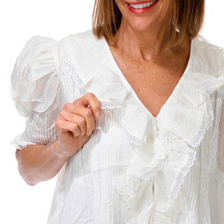 Thumbnail 2: Muse Women's Short Sleeve Ruffle Pintuck Lace Trim Top 
