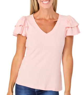 Thumbnail 1: 1 STATE Flutter Sleeve Rib Knit Tee 