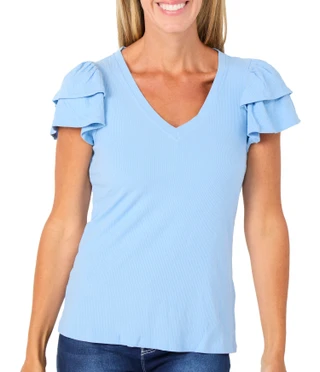 Thumbnail 1: 1 STATE Flutter Sleeve Rib Knit Tee 