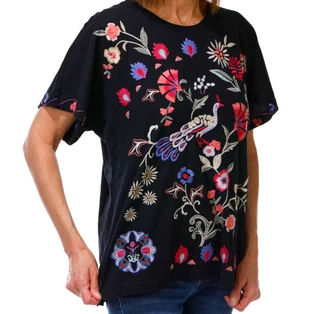 Thumbnail 3: JOHNNY WAS Women's Short Sleeve Embroidered Side Slit Top 