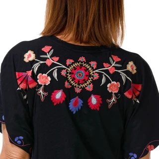 Thumbnail 4: JOHNNY WAS Women's Short Sleeve Embroidered Side Slit Top 