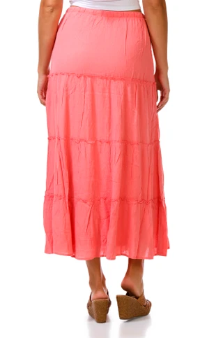Thumbnail 2: No Comment Coral Seashell Tiered Drawstring Maxi Dress 