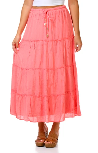 Thumbnail 1: No Comment Coral Seashell Tiered Drawstring Maxi Dress 