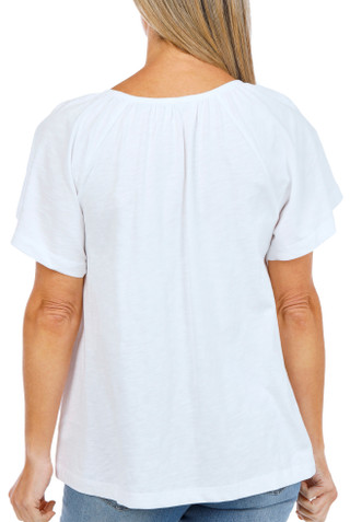 Thumbnail 2: Lands' End Women's Slub Split Neck Embroidered Top 