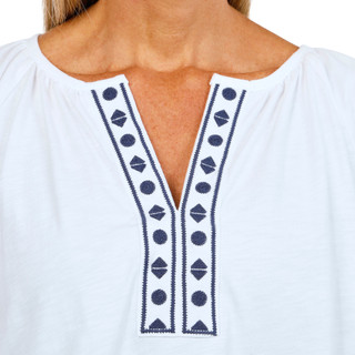 Thumbnail 3: Lands' End Women's Slub Split Neck Embroidered Top 