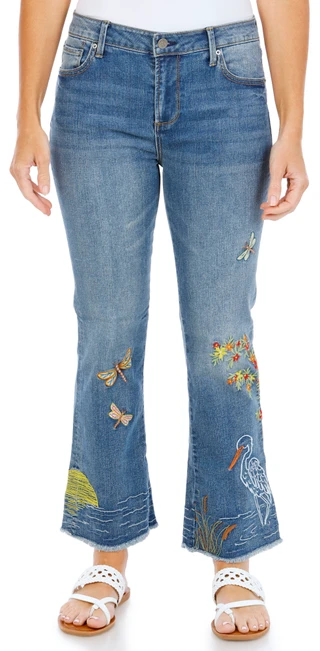 Thumbnail 1: Driftwood Women's Embroidered Crop Jeans 