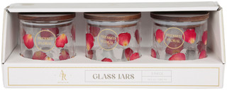 Thumbnail 1: ARTISAN ROW 3 Pc Pressed Floral Glass Jars Set 
