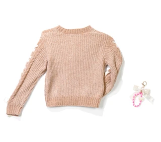 Thumbnail 2: Btween Girls Long Sleeve Lace Up Knit Sweater 