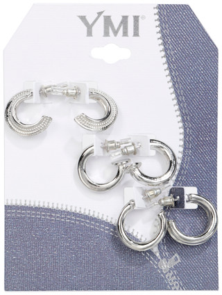 Thumbnail 1: YMI 3 Pc Silver Huggie Stud Earring Set 