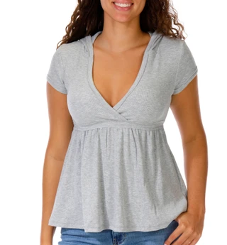 Thumbnail 1: Madden Girl Heather Grey Short-Sleeve Ribbed Babydoll Top 