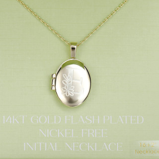 Thumbnail 2: Palmetto & Pearl Gold Plated E Initial Locket Necklace  