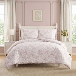 Thumbnail 1: Laura Ashley Laura Ashley Garden Toile Stripe Microfiber Comforter Set 