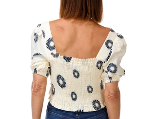 Thumbnail 2: BOBEAU Women's Short Sleeve Linen Smocked Top 