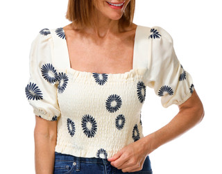 Thumbnail 1: BOBEAU Women's Short Sleeve Linen Smocked Top 