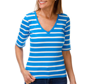 Thumbnail 1: Cyrus Women's Elbow Sleeve Ribbed V-Neck Top 
