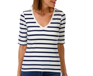 Thumbnail 1: Cyrus Women's Elbow Sleeve Ribbed V-Neck Top 