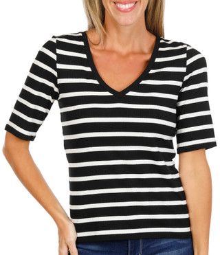 Thumbnail 1: Cyrus Women's Elbow Sleeve Ribbed V-Neck Top 