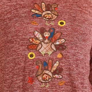 Thumbnail 3: Tru Self Women's Harvest Turkey Applique Side Button Top  