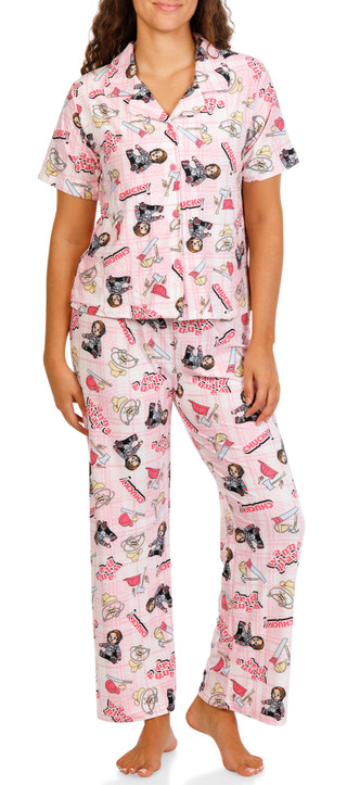 Thumbnail 1: Universal Juniors Chucky Short Sleeve Button Down Pajama Pants Set 