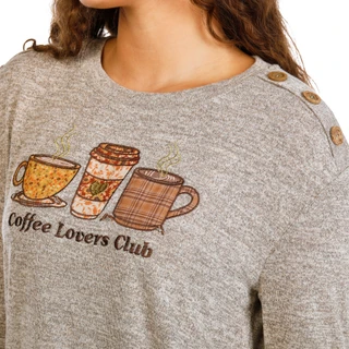 Thumbnail 3: Tru Self Women's Fall Coffee Lovers Club Applique Side Button Top 