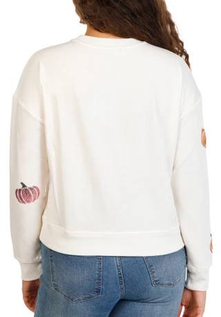 Thumbnail 2: Marled Women's Harvest Sequined Pumpkins Sweatshirt 