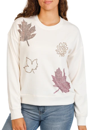 Thumbnail 1: Marled Women's Harvest Rhinestone Fall Leaves Sweatshirt 
