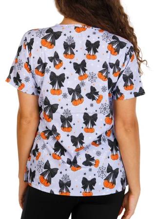 Thumbnail 2: GT Performance Women's Halloween Theme 3 Pocket Print Stretch Uniform Top 