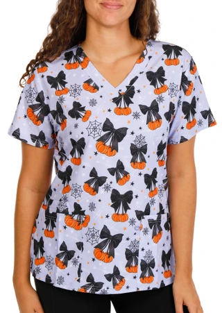 Thumbnail 1: GT Performance Women's Halloween Theme 3 Pocket Print Stretch Uniform Top 