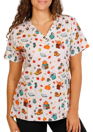 Thumbnail 1: GT Performance Women's Harvest 3 Pocket Print Stretch Uniform Top 