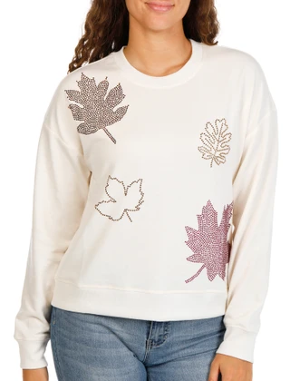 Thumbnail 1: Marled Women's Petite Harvest Rhinestone Leaves Sweatshirt 