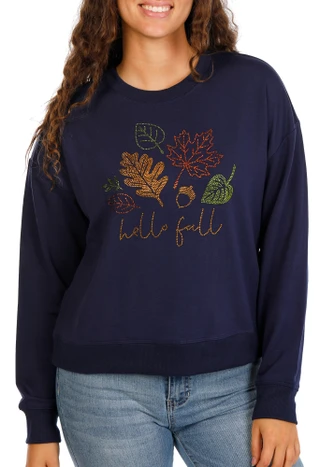 Thumbnail 1: Marled Women's Petite Harvest Rhinestone Hello Fall Sweatshirt 