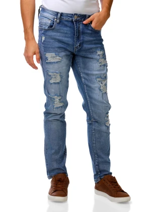 Thumbnail 1: F&R Men's Distressed Skinny Jeans  