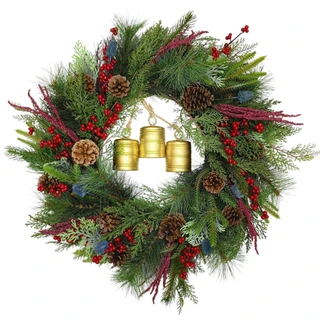 Thumbnail 1: Magical Season 24" Christmas Berry, Pinecone & Bell Pine Spiral Vine Wreath 