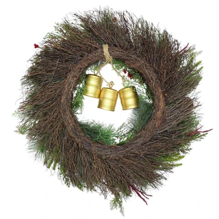 Thumbnail 3: Magical Season 24" Christmas Berry, Pinecone & Bell Pine Spiral Vine Wreath 