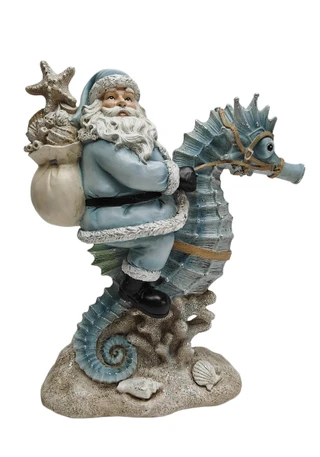 Thumbnail 1: Magical Season 12" Resin Santa on Seahorse 