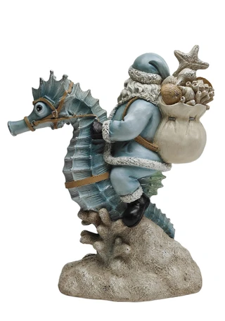 Thumbnail 2: Magical Season 12" Resin Santa on Seahorse 