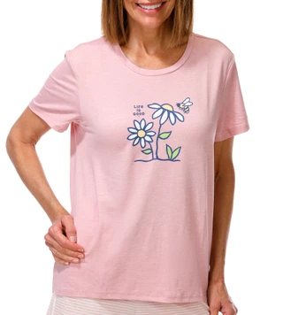 Thumbnail 3: Life is Good Women's 2 Pc Short Sleeve Daisy Stripe Pajama Shorts Set 