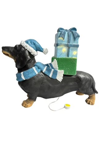 Thumbnail 1: Magical Season 16" LED Dachshund with Blue Present Stack 
