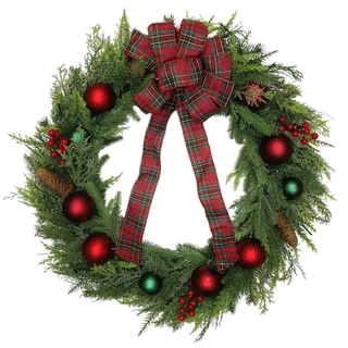 Thumbnail 2: Magical Season 30" LED Bell Cypress Ribbon Wreath 