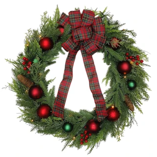 Thumbnail 1: Magical Season 30" LED Bell Cypress Ribbon Wreath 