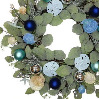 Thumbnail 2: Magical Season 24" Coastal Seashell, Starfish & Sand Dollar Spiral Wreath 