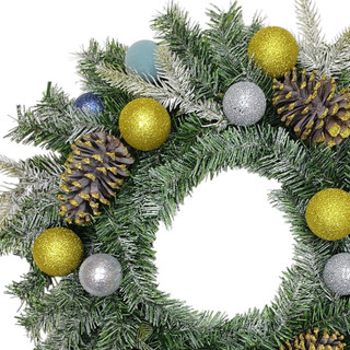 Thumbnail 3: Magical Season 24" Snowy Mixed Pine & Pinecone Wreath 