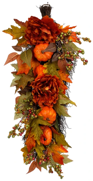 Thumbnail 1: Supreme Silk 28 in Harvest Pumpkin Floral Teardrop Broom 