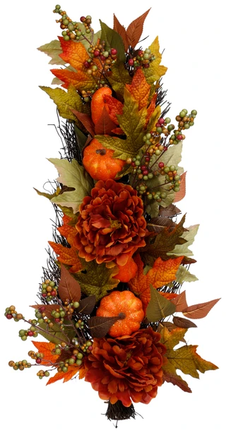 Thumbnail 2: Supreme Silk 28 in Harvest Pumpkin Floral Teardrop Broom 