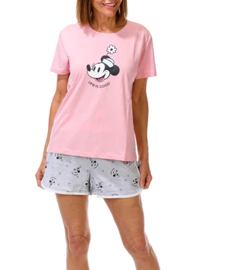 Thumbnail 1: Life is Good Women's 2 Pc Short Sleeve Minnie Mouse Print Pajama Set 