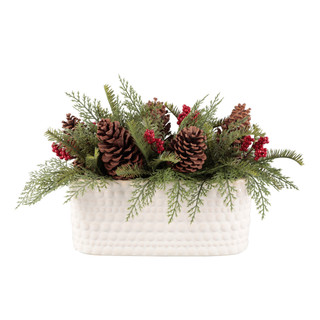Thumbnail 1: FLORA BUNDA 19" Christmas Mixed Greenery Arrangement in Ceramic Planter 