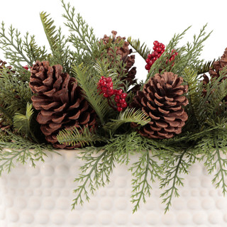 Thumbnail 2: FLORA BUNDA 19" Christmas Mixed Greenery Arrangement in Ceramic Planter 