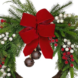 Thumbnail 3: Magical Season 24" Mixed Berry & Pine Half Wreath with Bell and Ribbon Bow 